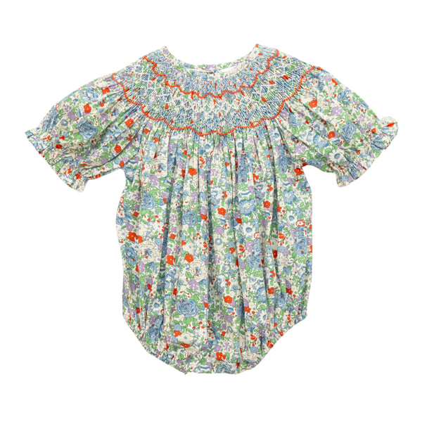 Blue Floral Smocked Meg Bubble