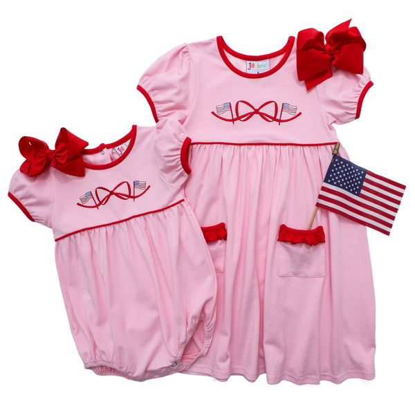 American Flag Bow Embroidery Dress