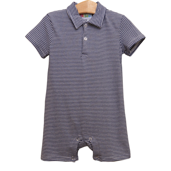 Michael Polo Romper- Navy Stripe