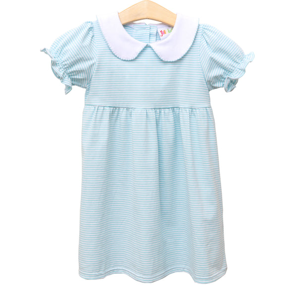 Charlotte Dress- Aqua Stripe