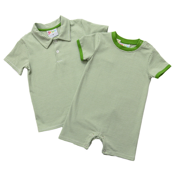 James Romper- Moss Green Stripe