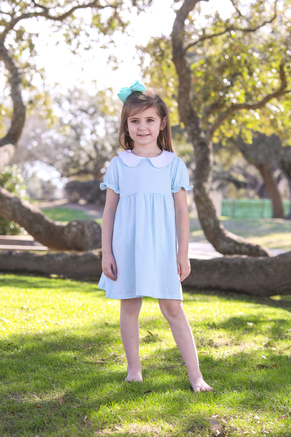 Charlotte Dress- Aqua Stripe