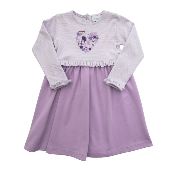Lovely Hearts Ruffle L/S Dress- Lavender