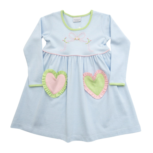 Letter Bow Ruffle Heart Pocket Dress