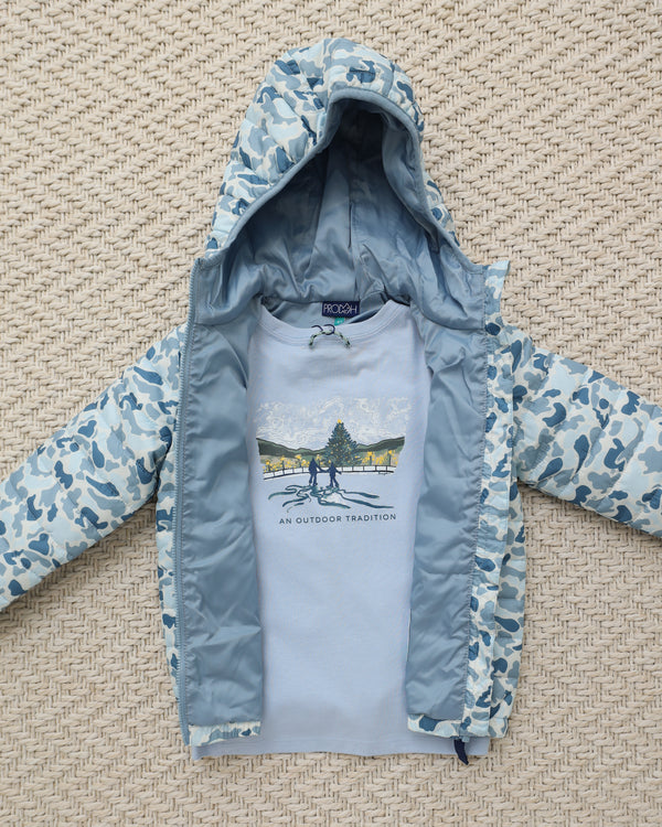 Hooded Puffer Jacket- Blue Break Point Camo
