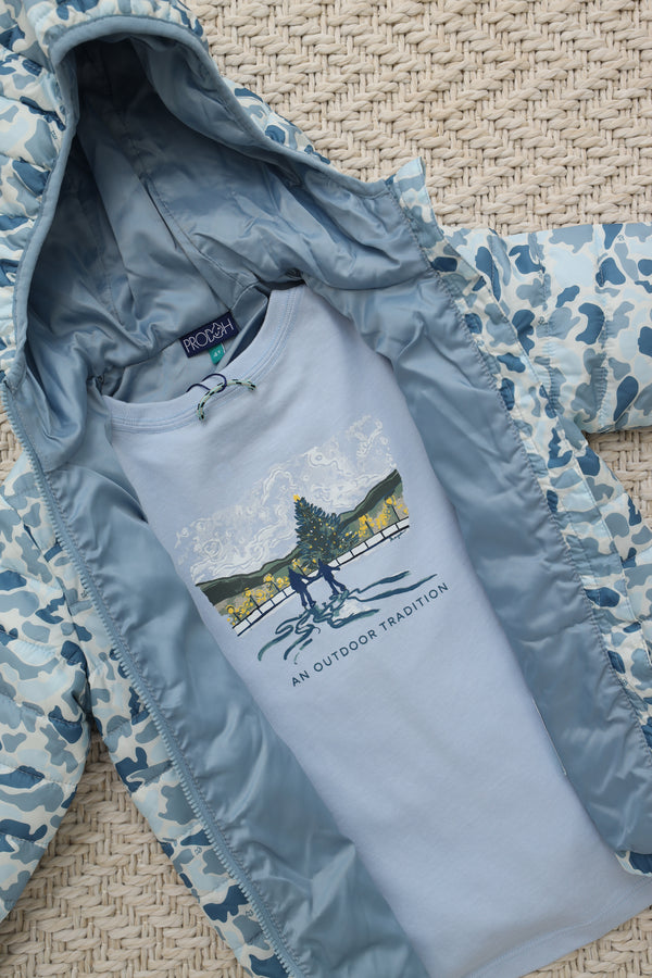 Hooded Puffer Jacket- Blue Break Point Camo