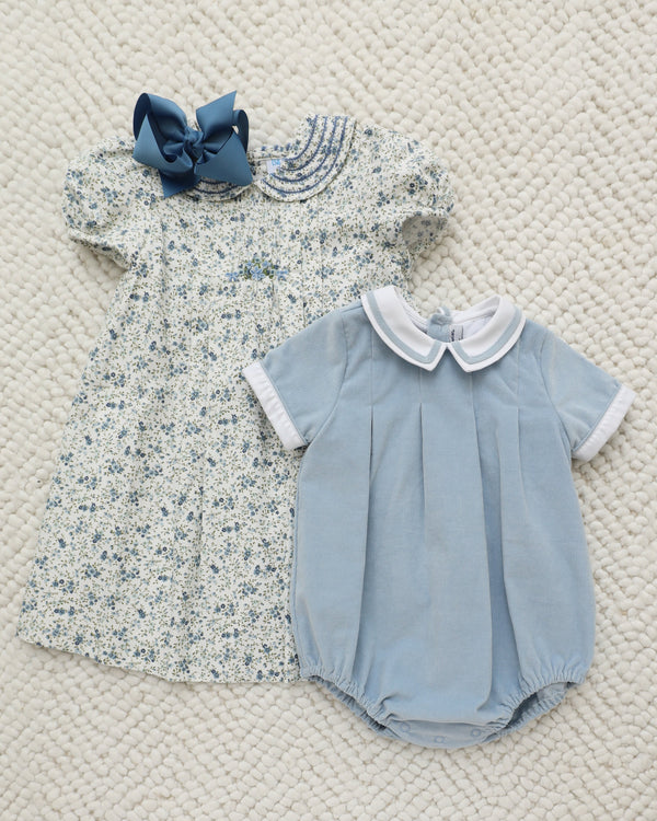 Fallen Leaves Wreath Ruffle Dress- Blue