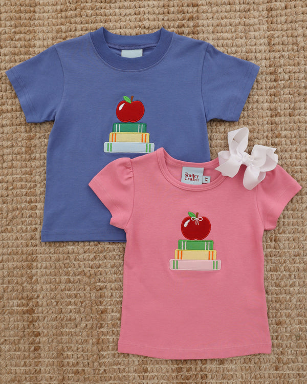 Stacked Books & Apple Top- Pink