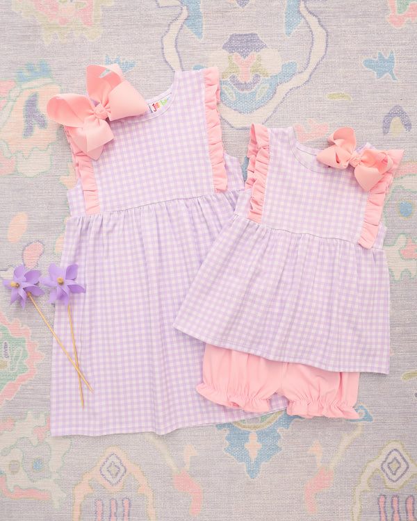 Evie Bloomer Set- Lavender Gingham w/ Light Pink