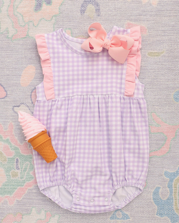 Evie Bubble- Lavender Gingham w/ Light Pink