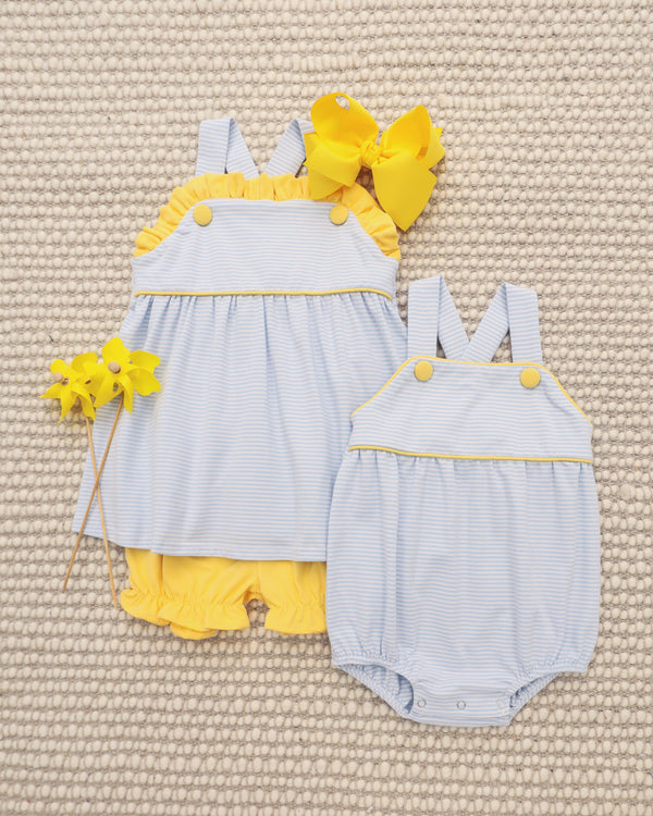 Luke Sunsuit - Light Blue Stripe and Yellow