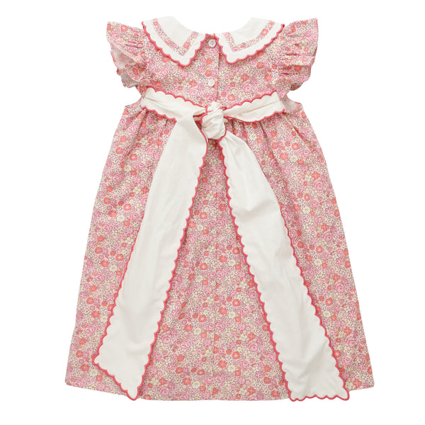 Pink Floral Scalloped Collar Dress