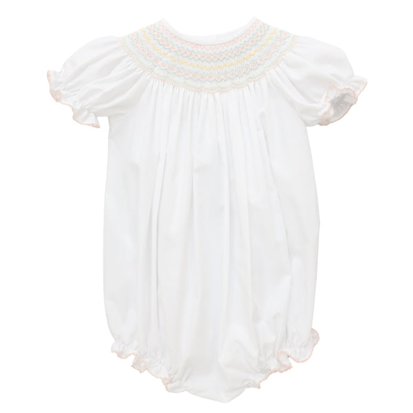Emmie Smocked Bubble- White