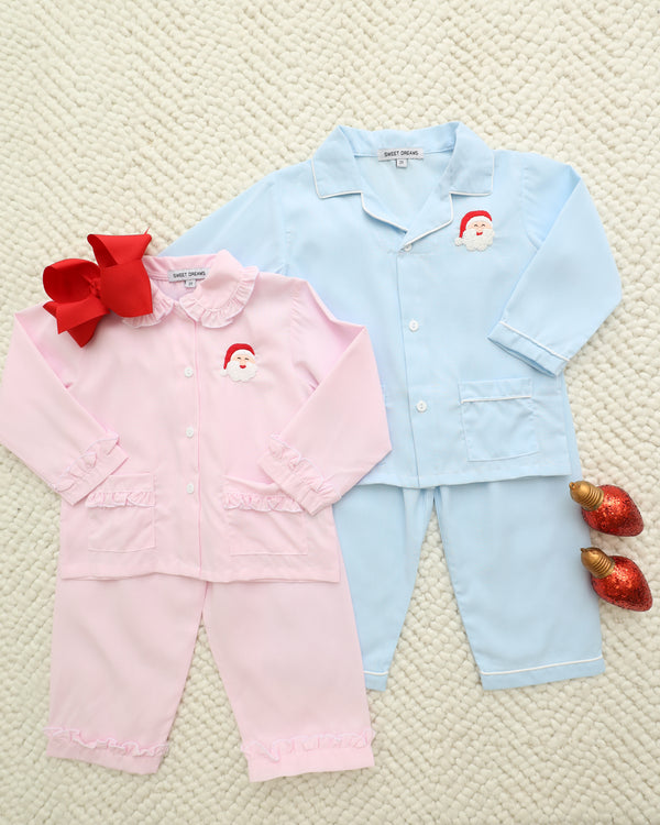 Pink Ruffle Santa Embroidered Pajamas
