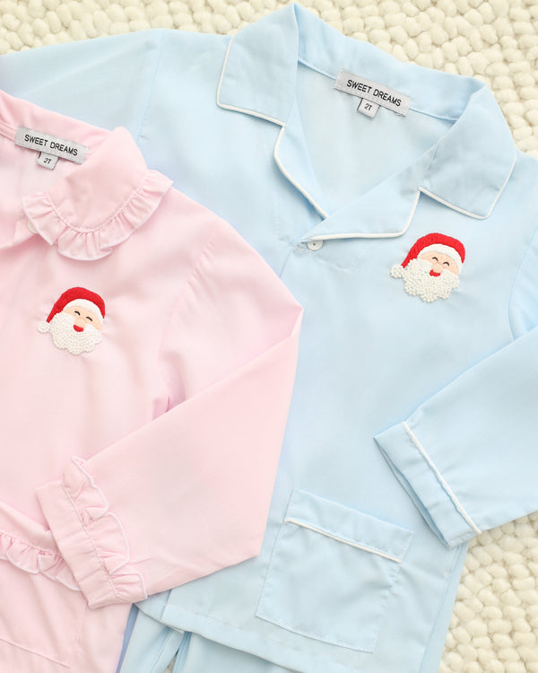 Pink Ruffle Santa Embroidered Pajamas
