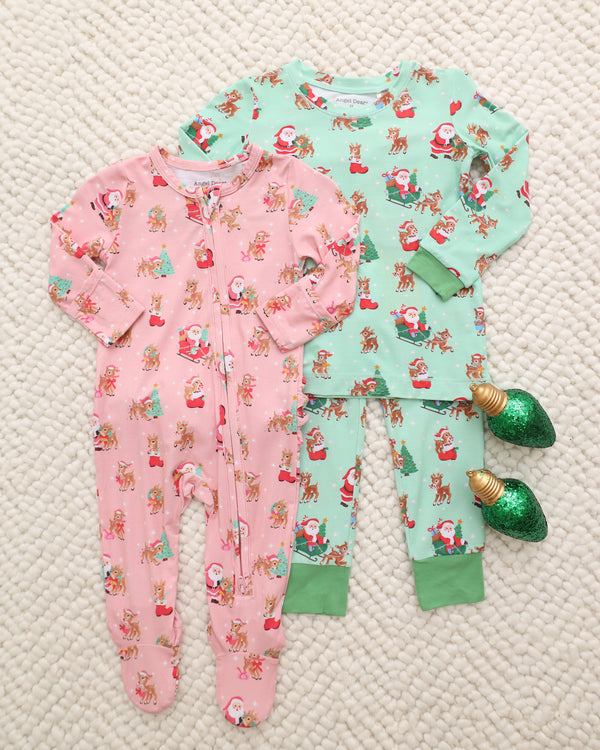Vintage Reindeer & Santa Green Loungewear Set