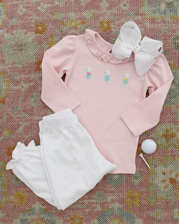 Ruffle Bloomer Pants- Baby Pink Dots