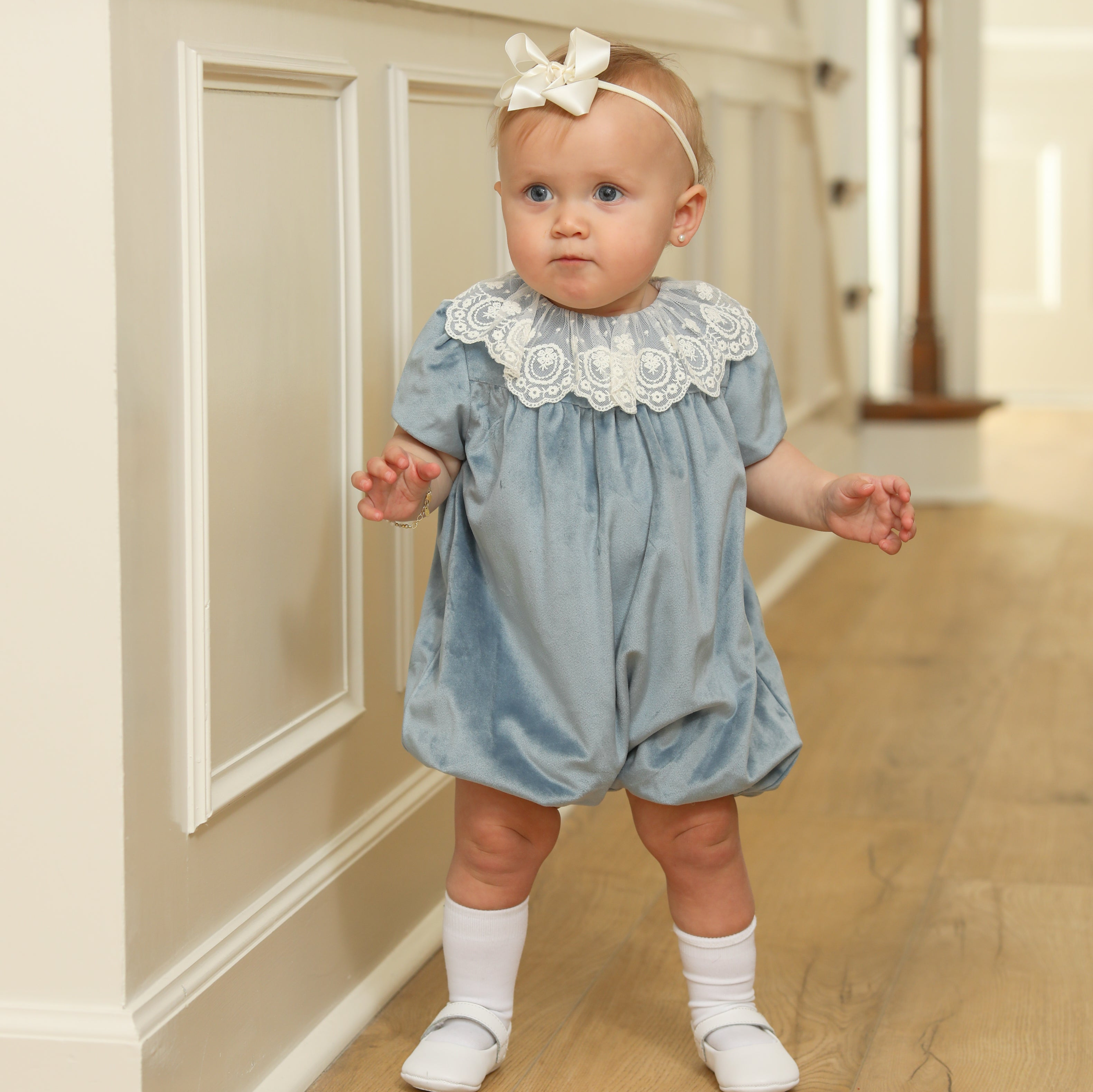 Blue Deluxe Velvet Bubble With Lace