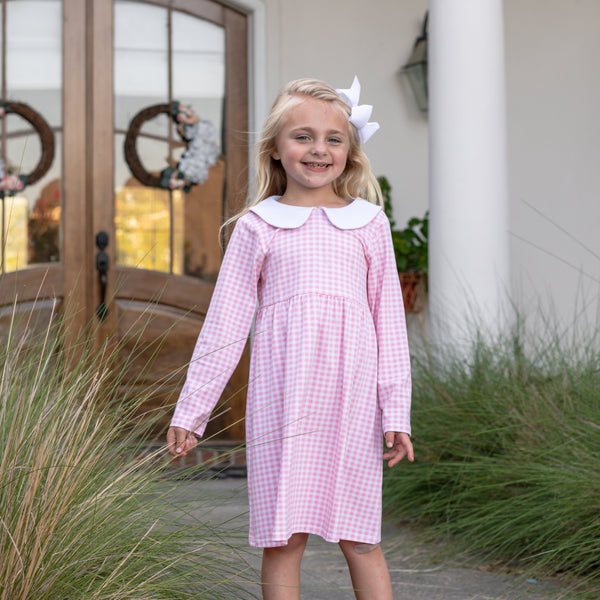Charlotte Long Sleeve Dress- Pink Gingham