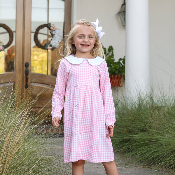 Charlotte Long Sleeve Dress- Pink Gingham