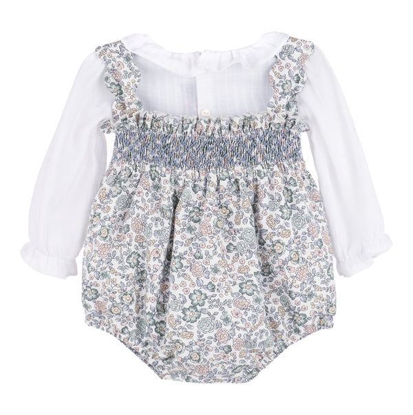 Bouncy Blooms Smock Overall- Blue