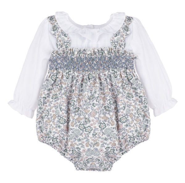 Bouncy Blooms Smock Overall- Blue