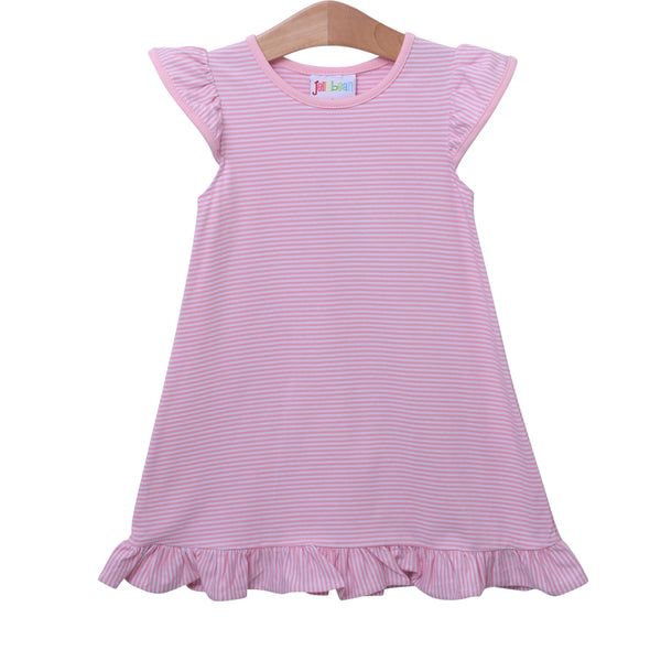 Flutter Sleeve Dress- Light Pink Stripe