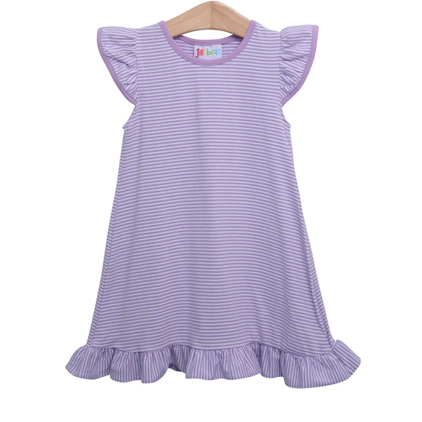 Flutter Sleeve Dress- Lavender Stripe
