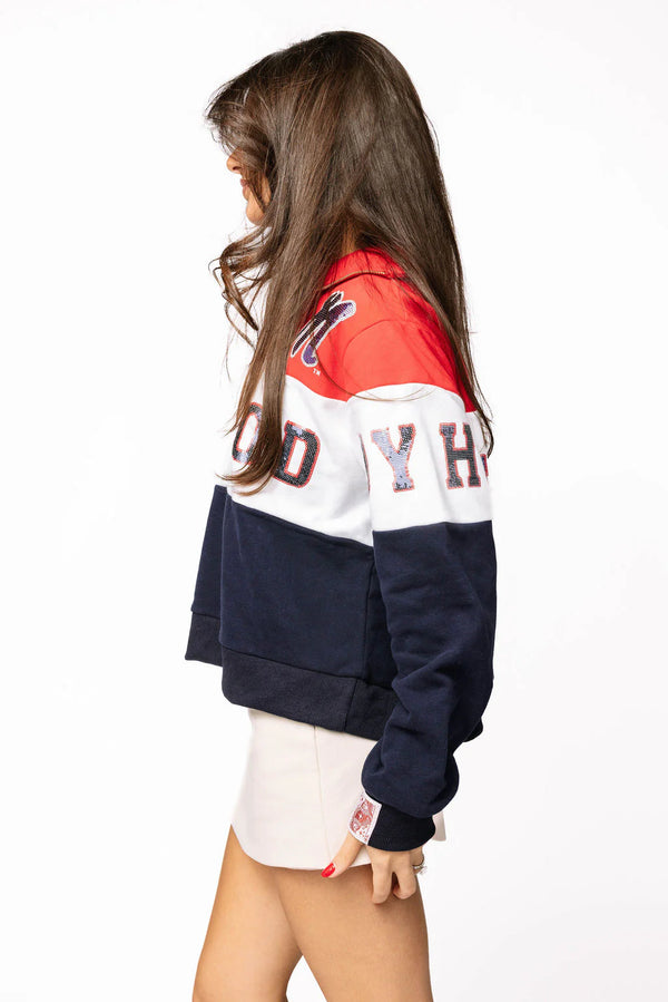 Licensed Ole Miss Quarter Zip Colorblock Sweatshirt-(Women's)