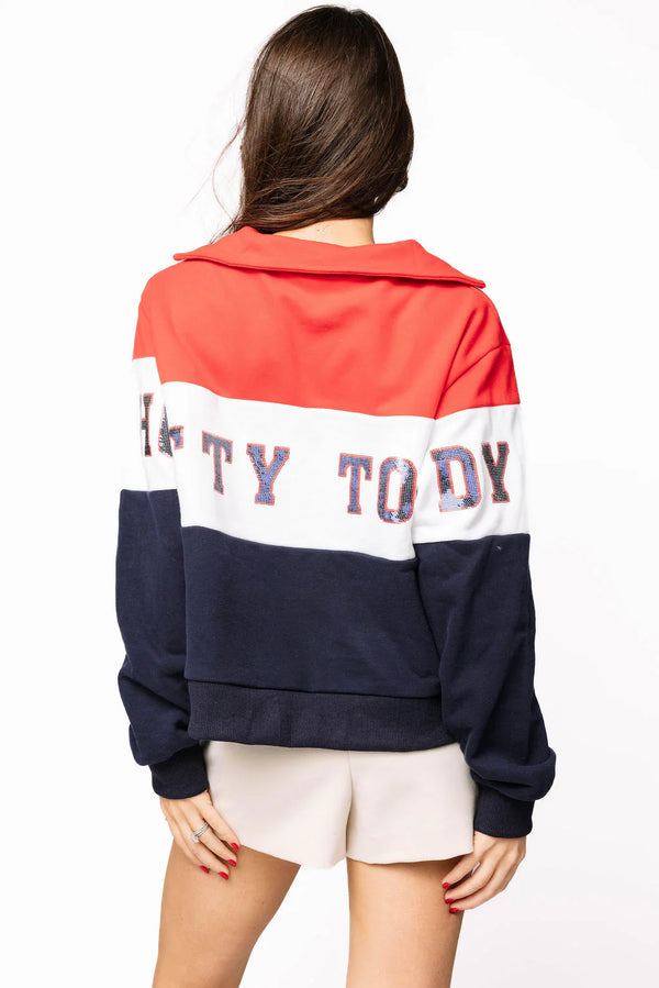 Licensed Ole Miss Quarter Zip Colorblock Sweatshirt-(Women's)