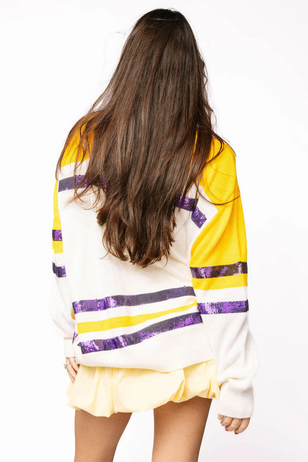 Licensed LSU Striped Colorblock Sweater- (Women's)