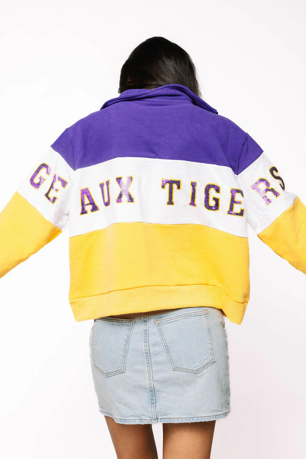 Licensed LSU Quarter Zip Colorblock Sweatshirt- (Women's)