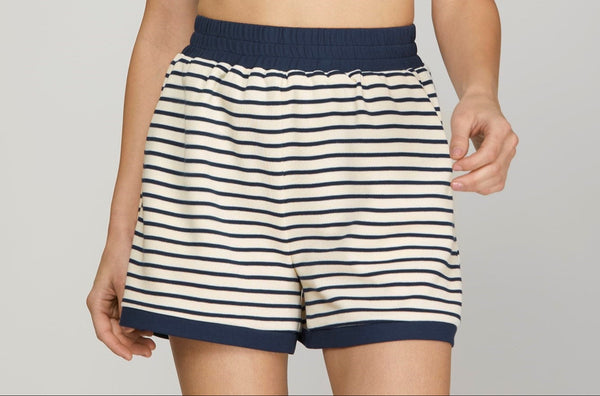 Contrast Rib Striped Knit Short Set