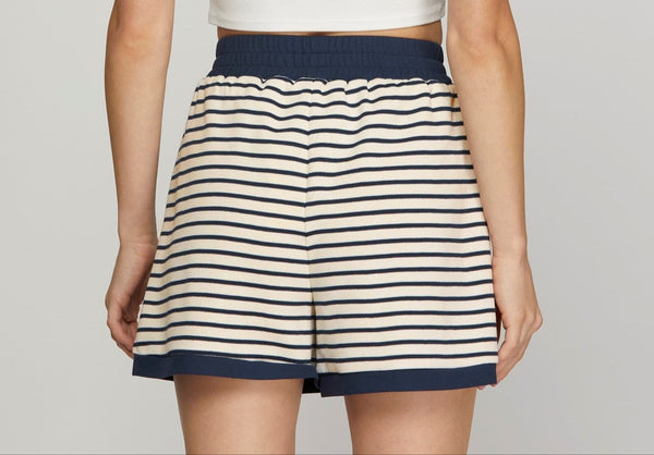Contrast Rib Striped Knit Short Set