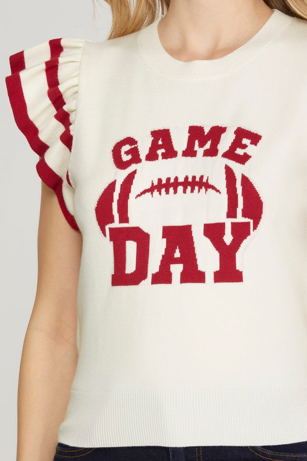 Game Day Ruffle Sweater Top- Red