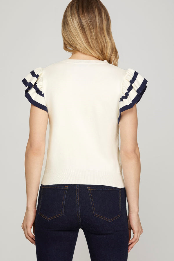 Game Day Ruffle Sweater Top- Navy