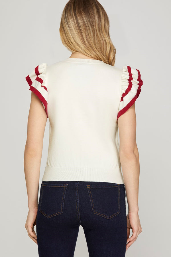 Game Day Ruffle Sweater Top- Red