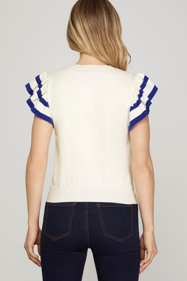 Game Day Ruffle Sweater Top- Royal Blue