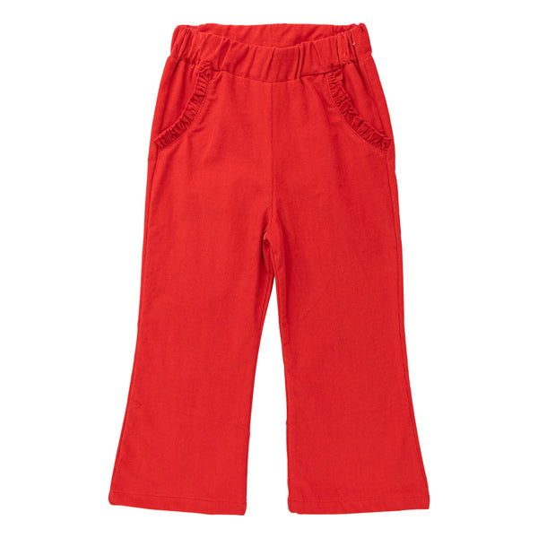 Corduroy Ruffle Pocket Pants- Deep Red
