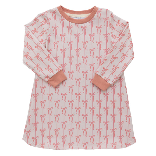 Sweatshirt Dress- Peach Bows