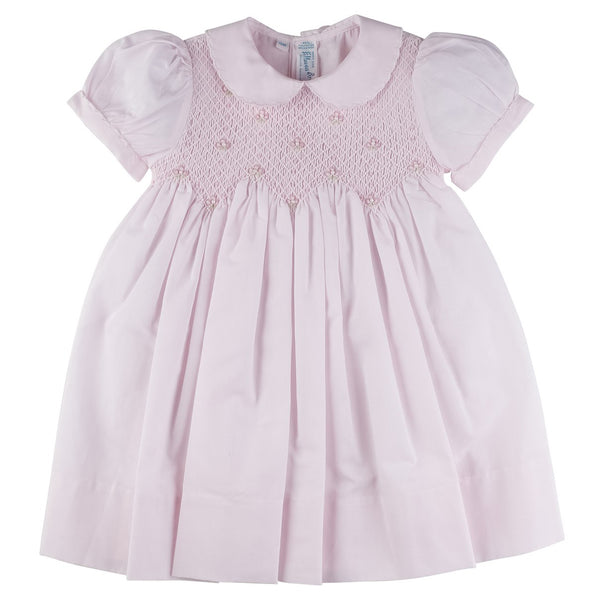 Scalloped Pearl Smocked Dress- Pink