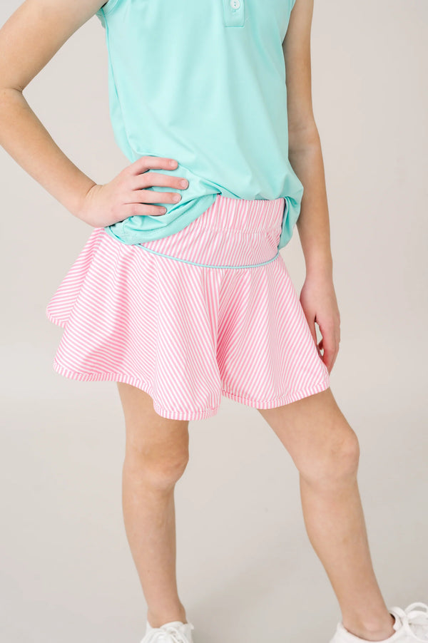 Quinn Skort- Flamingo Pink Stripe, Totally Turquoise