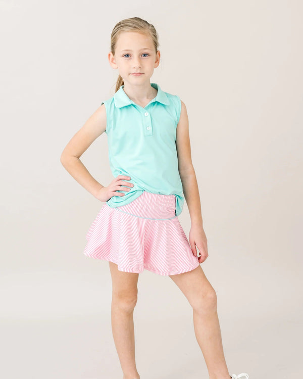 Quinn Skort- Flamingo Pink Stripe, Totally Turquoise