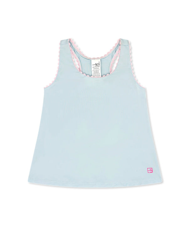 Riley Tank- Cotton Candy Blue, Cotton Candy Pink Ric Rac