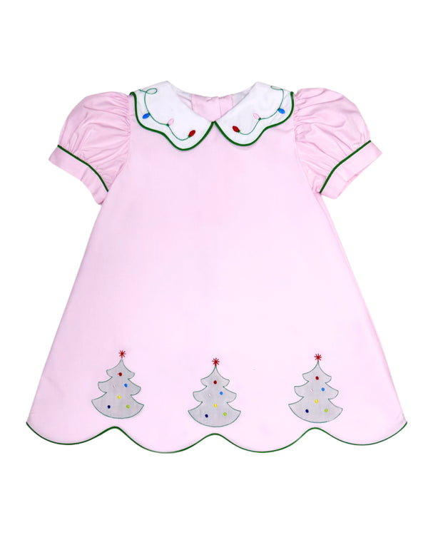 Shadow Christmas Tree Kendall Dress- Pink Broadcloth