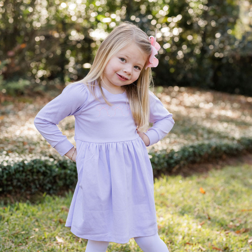 James and Lottie - Sidney Sweatshirt Dress - Lavender Basic Bows 3T James and Lottie - Sidney Sweatshirt Dress - Lavender Basic Bows 3T