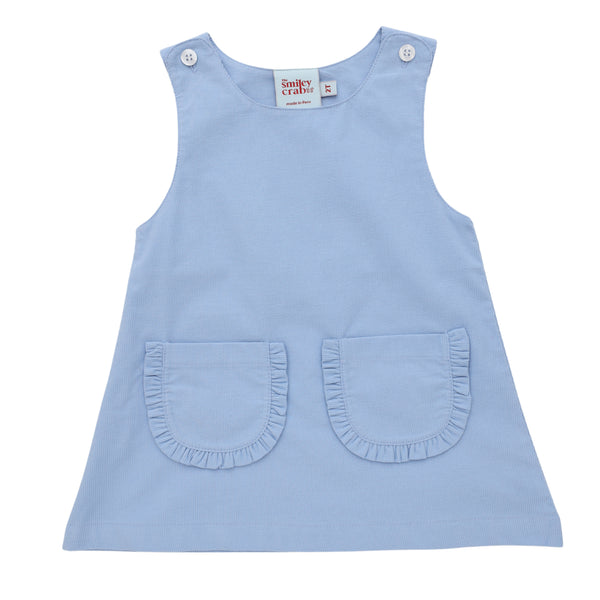Corduroy Ruffle Pocket Jumper- Light Blue