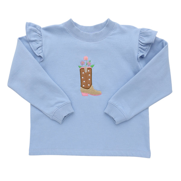 Boot W/ Flowers Ruffle Sweatshirt
