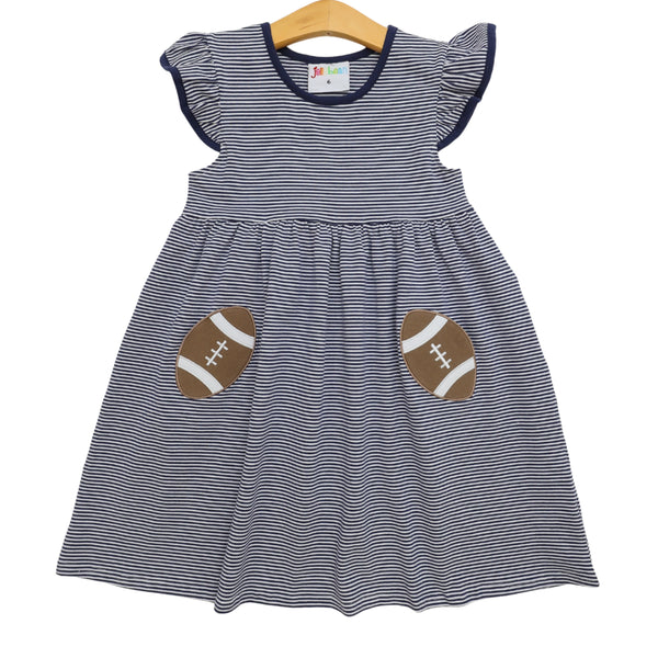 Let's Cheer! Football Pocket Dress- Navy Stripe