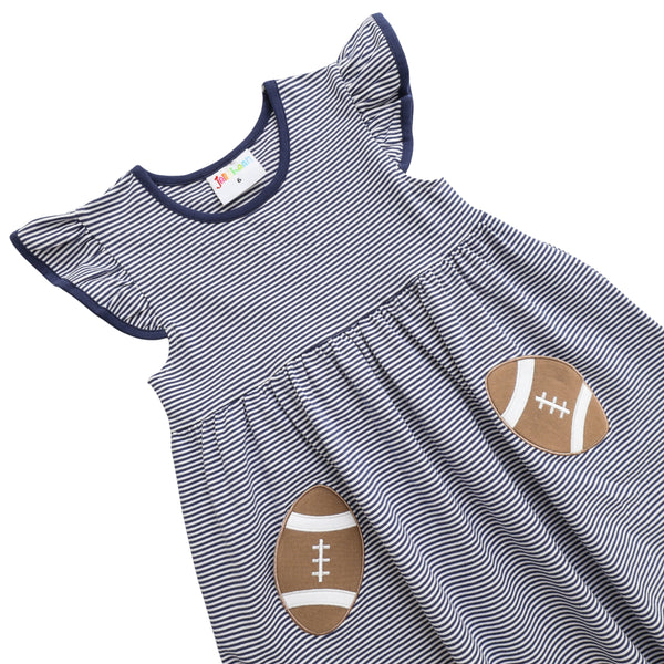 Let's Cheer! Football Pocket Dress- Navy Stripe